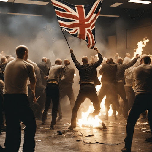 Skinheads rioting in the conference centre