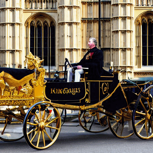 King Charles seated in a golden carriage