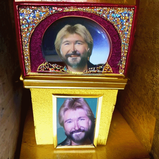 A jewel-encrusted reliquary with photographs of Noel Edmonds