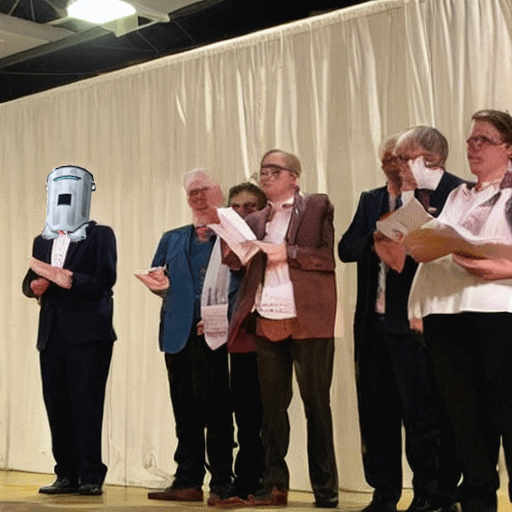 The candidates on stage in the village hall, awaiting the election result