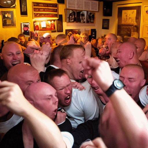 A pub filled with drunken skinheads