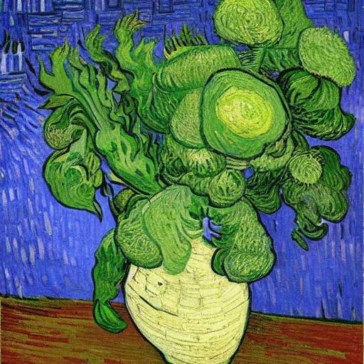 A painting of cabbages in a vase